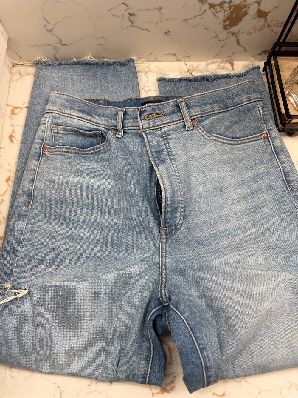 Express Light Blue High-Rise Straight Leg Jeans